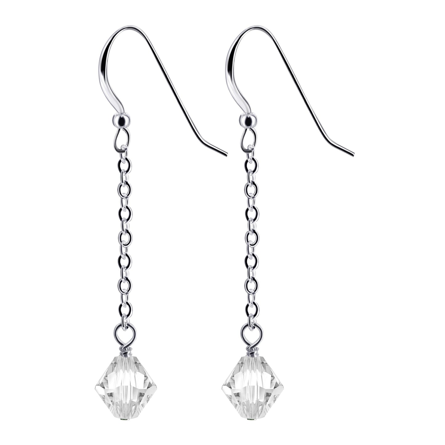 Handmade .925 Sterling Silver Dangle Earrings with Sparkling Bicone Crystals for Women