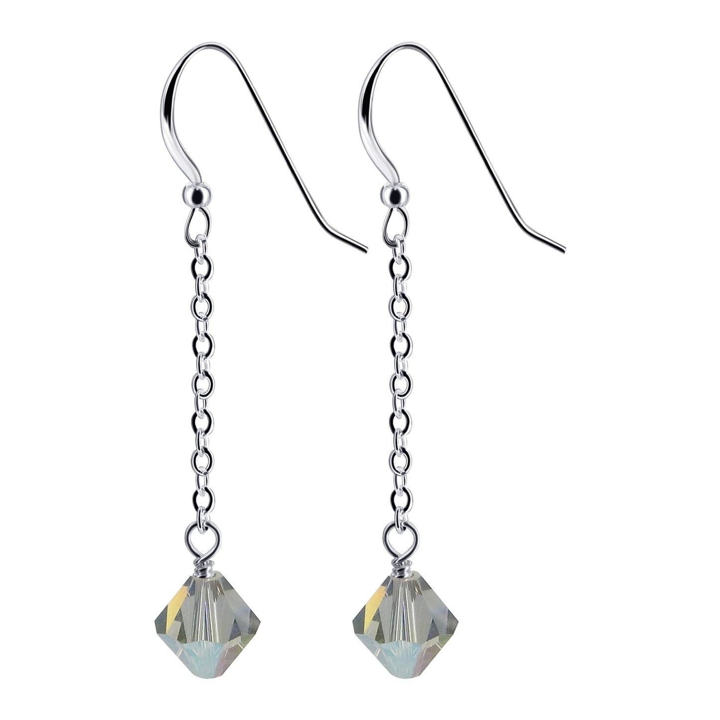 Handmade .925 Sterling Silver Dangle Earrings with Sparkling Bicone Crystals for Women