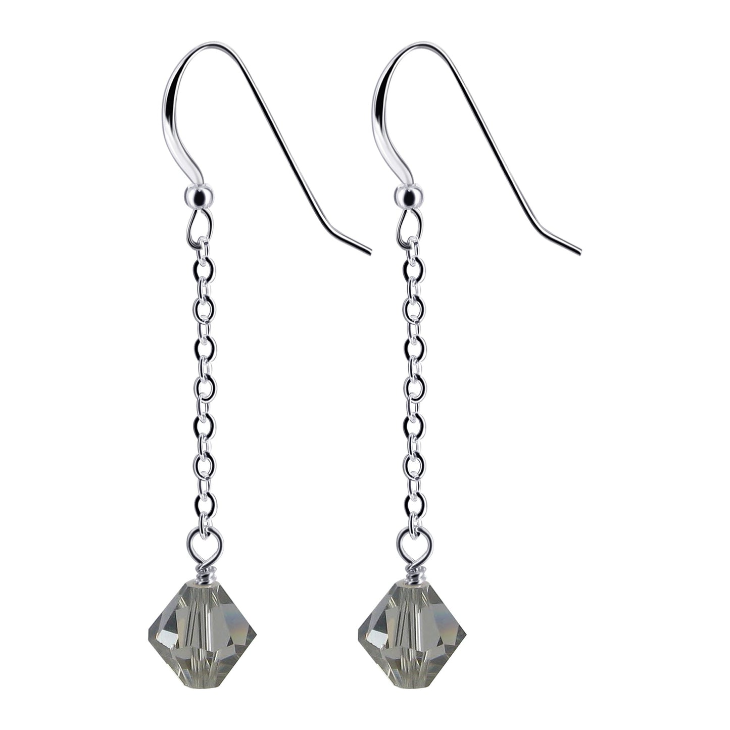 Handmade .925 Sterling Silver Dangle Earrings with Sparkling Bicone Crystals for Women
