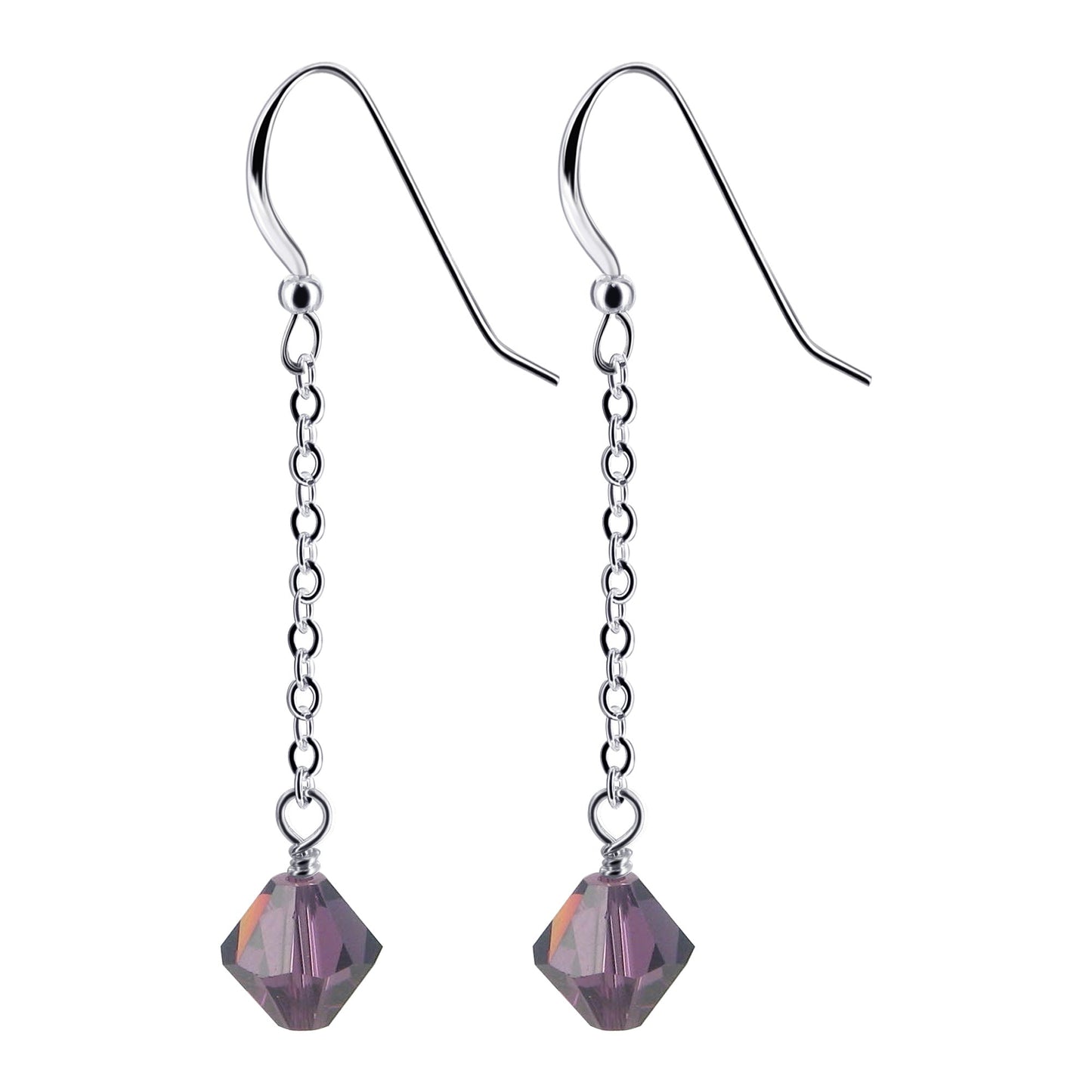 Handmade .925 Sterling Silver Dangle Earrings with Sparkling Bicone Crystals for Women