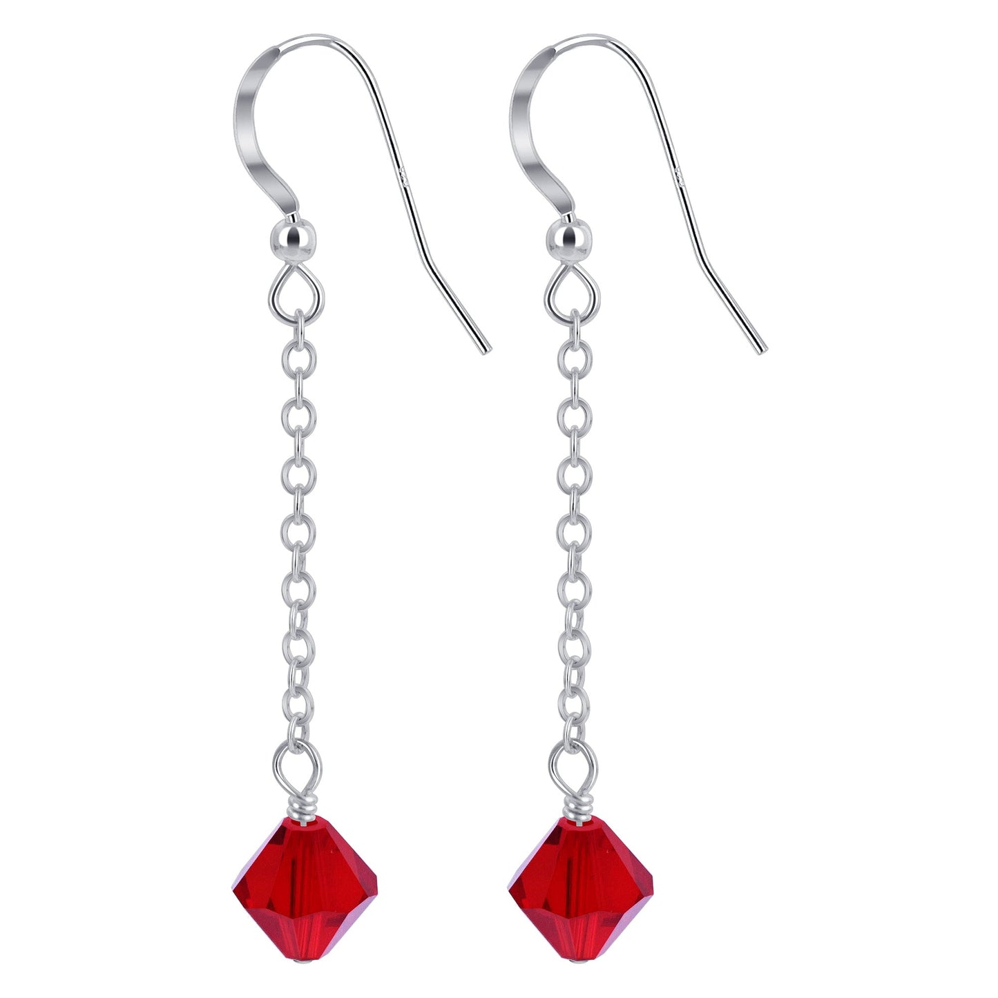 Handmade .925 Sterling Silver Dangle Earrings with Sparkling Bicone Crystals for Women