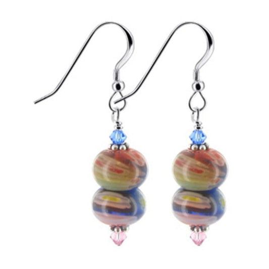 Millefiori Glass Austrian Crystals 925 Sterling Silver Earrings - Gem Avenue