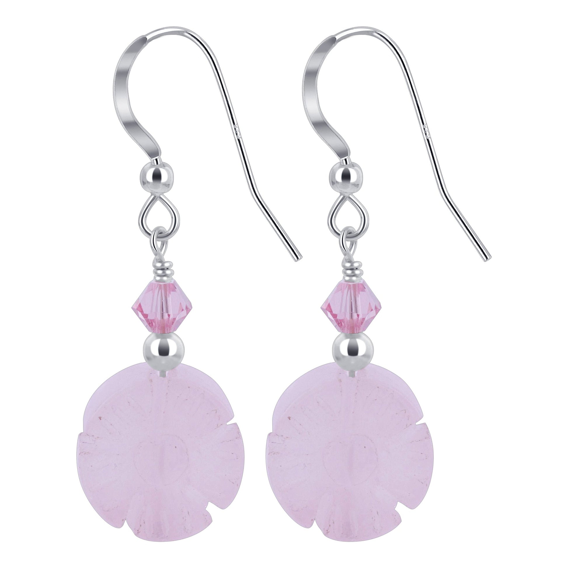 Rose Quartz Beads Austrian Crystals 925 Sterling Silver Earrings - Gem Avenue