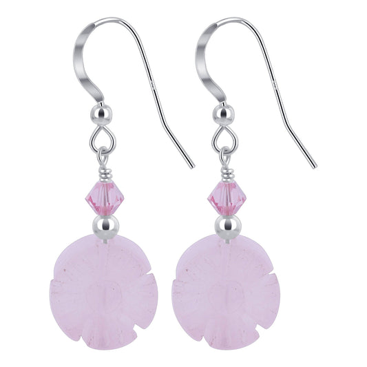 Rose Quartz Beads Austrian Crystals 925 Sterling Silver Earrings - Gem Avenue