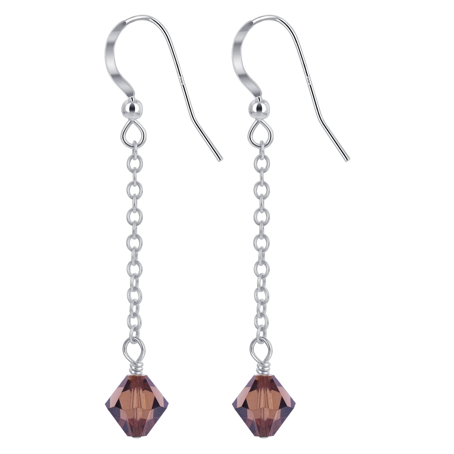 Handmade .925 Sterling Silver Dangle Earrings with Sparkling Bicone Crystals for Women