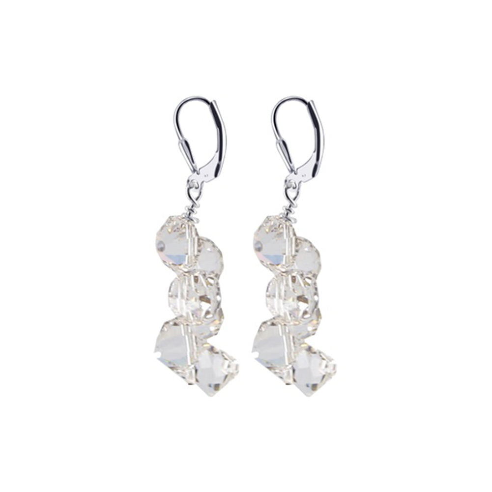 .925 Sterling Silver Leverback Dangle Earrings with Austrian Crystals