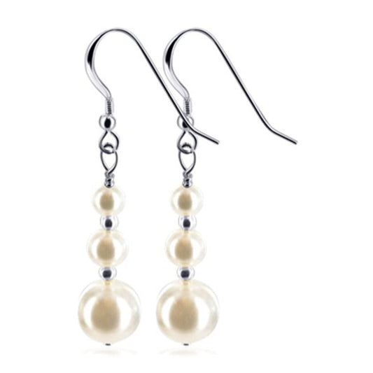 White Faux Pearls 925 Sterling Silver Handmade Drop Earrings - Gem Avenue