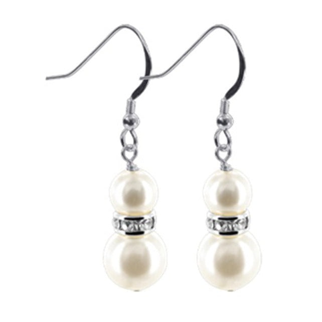 White Twin Faux Pearls 925 Sterling Silver Drop Earrings - Gem Avenue