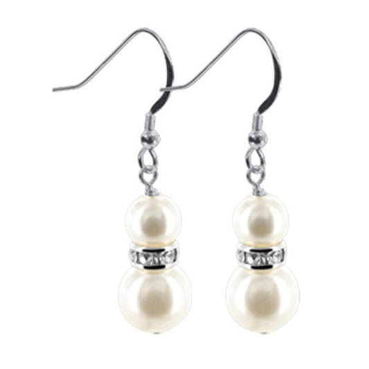 White Twin Faux Pearls 925 Sterling Silver Drop Earrings - Gem Avenue