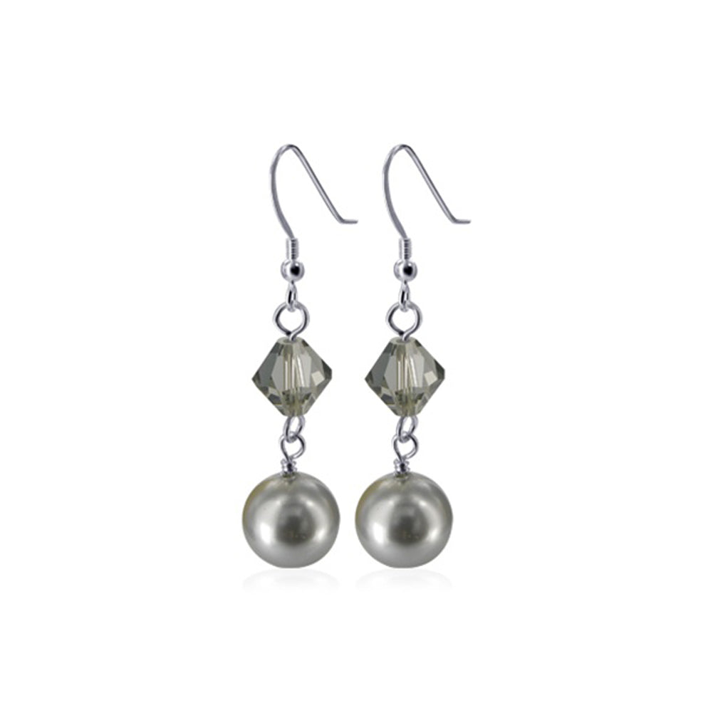 925 Sterling Silver Drop Earrings with Faux Pearl and Austrian Crystals