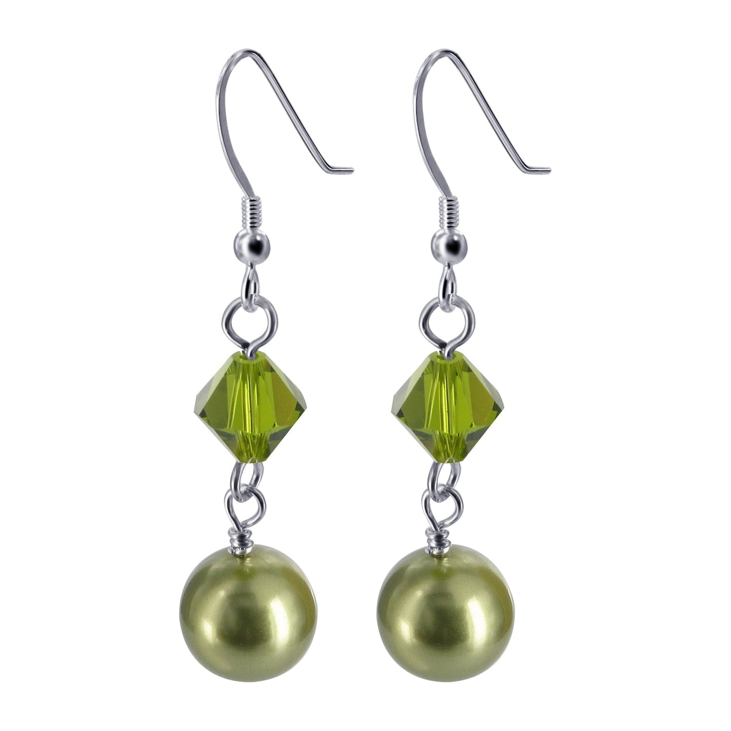 925 Sterling Silver Drop Earrings with Faux Pearl and Austrian Crystals