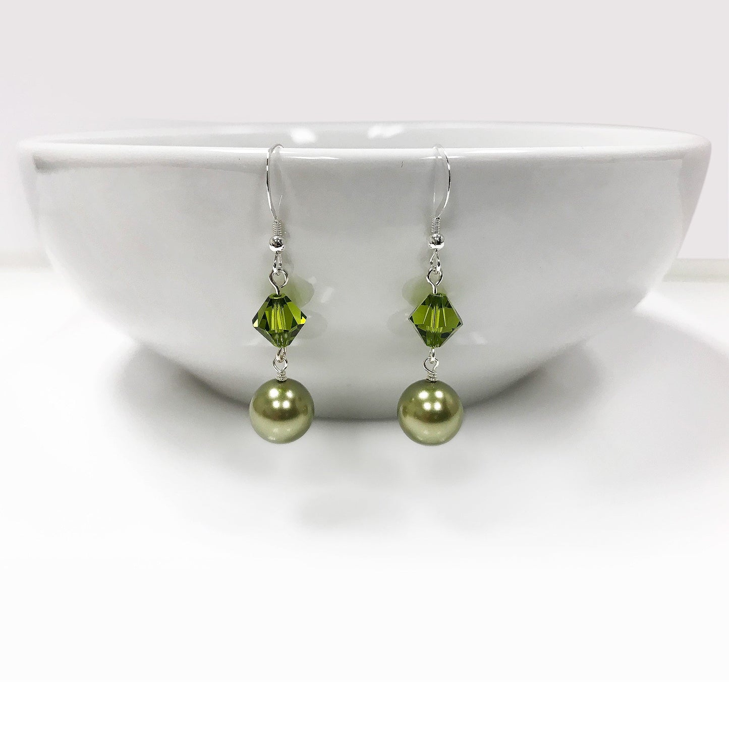 925 Sterling Silver Drop Earrings with Faux Pearl and Austrian Crystals