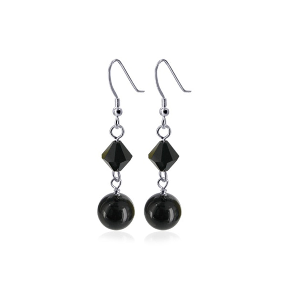 925 Sterling Silver Drop Earrings with Faux Pearl and Austrian Crystals