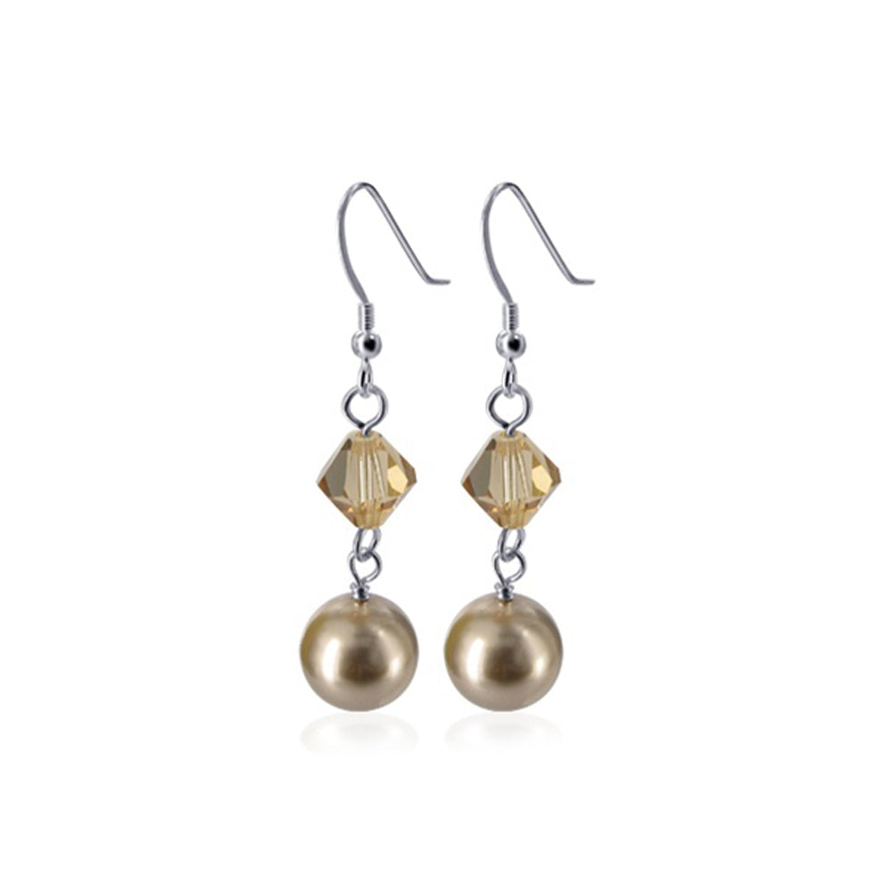 925 Sterling Silver Drop Earrings with Faux Pearl and Austrian Crystals
