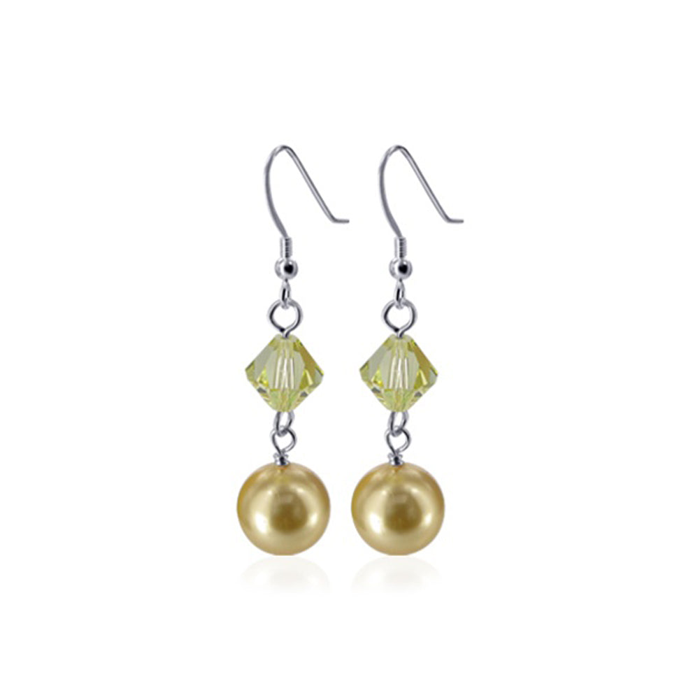 925 Sterling Silver Drop Earrings with Faux Pearl and Austrian Crystals