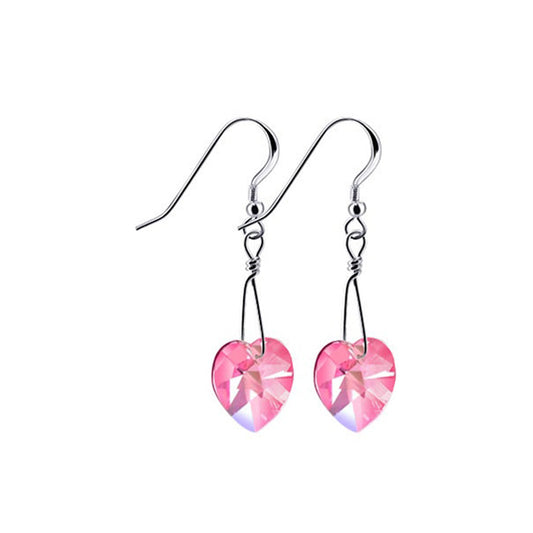 Handmade 925 Sterling Silver Drop Earrings with Heart Shaped Austrian Crystal