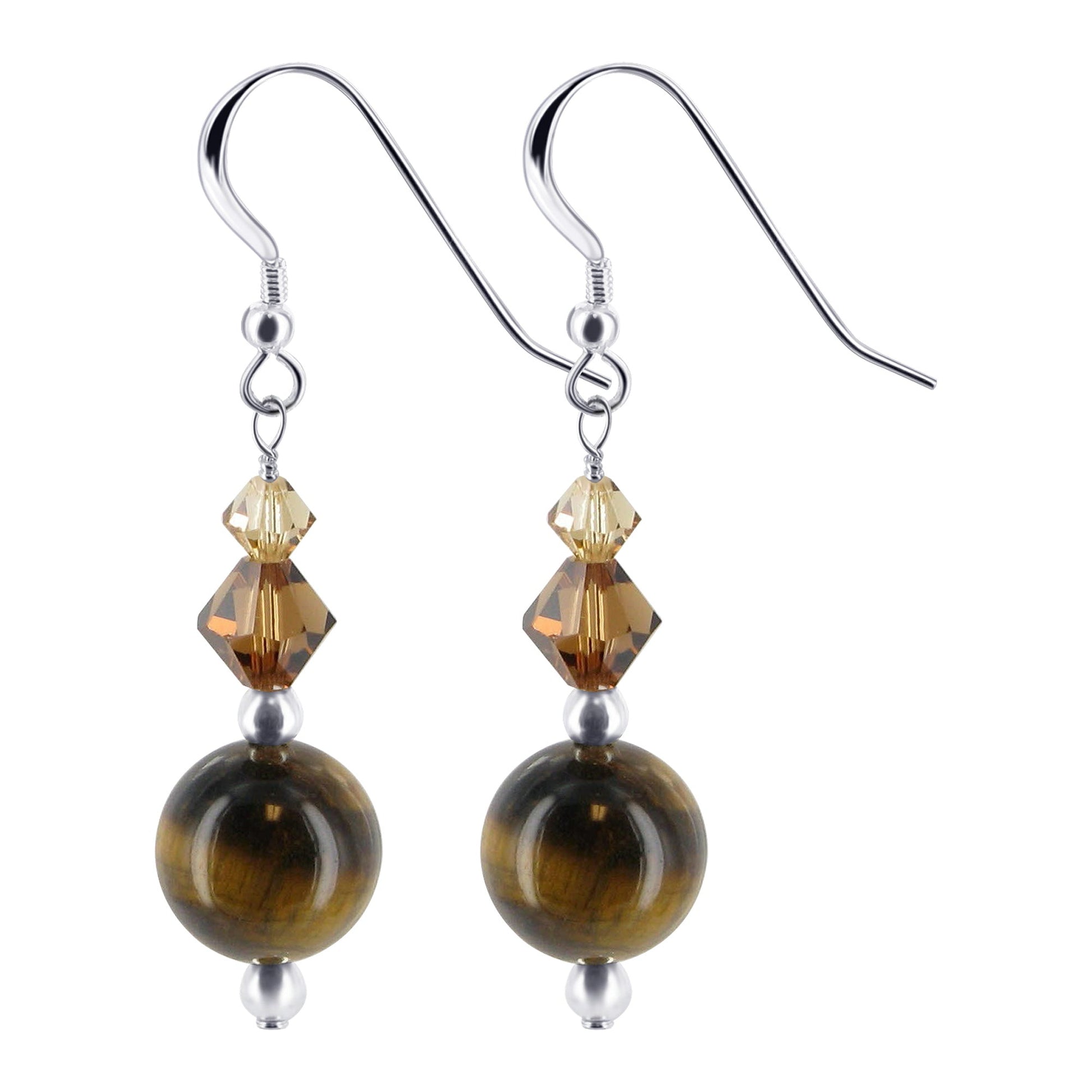 Tiger Eye Brown Austrian Crystals 925 Sterling Silver Earrings - Gem Avenue