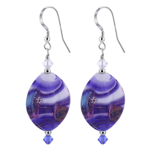 925 Sterling Silver Drop Earrings with Austrian Crystals and Glass Beads