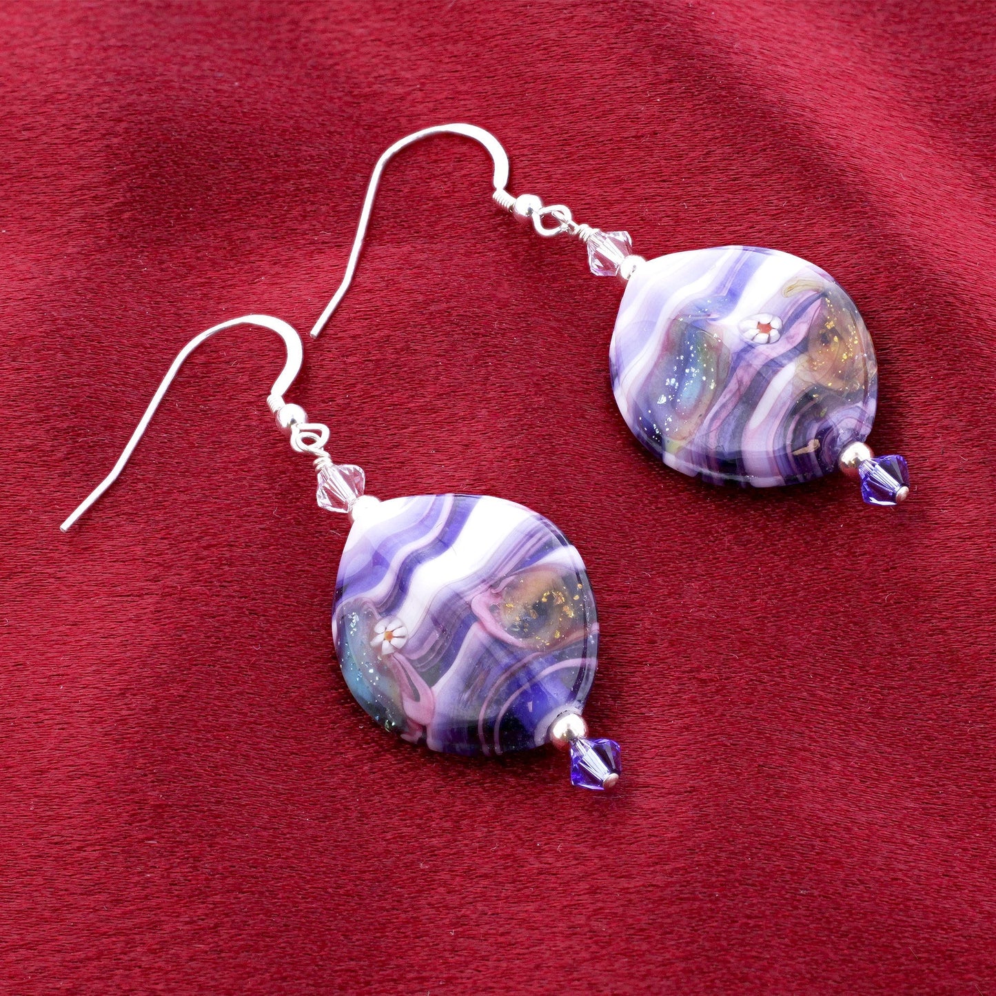 925 Sterling Silver Drop Earrings with Austrian Crystals and Glass Beads