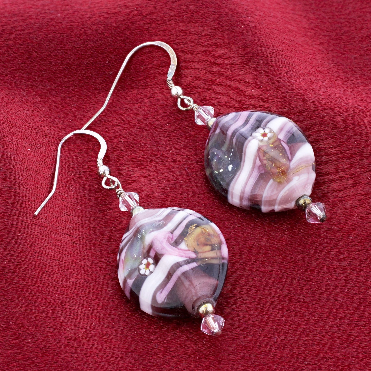 925 Sterling Silver Drop Earrings with Austrian Crystals and Glass Beads