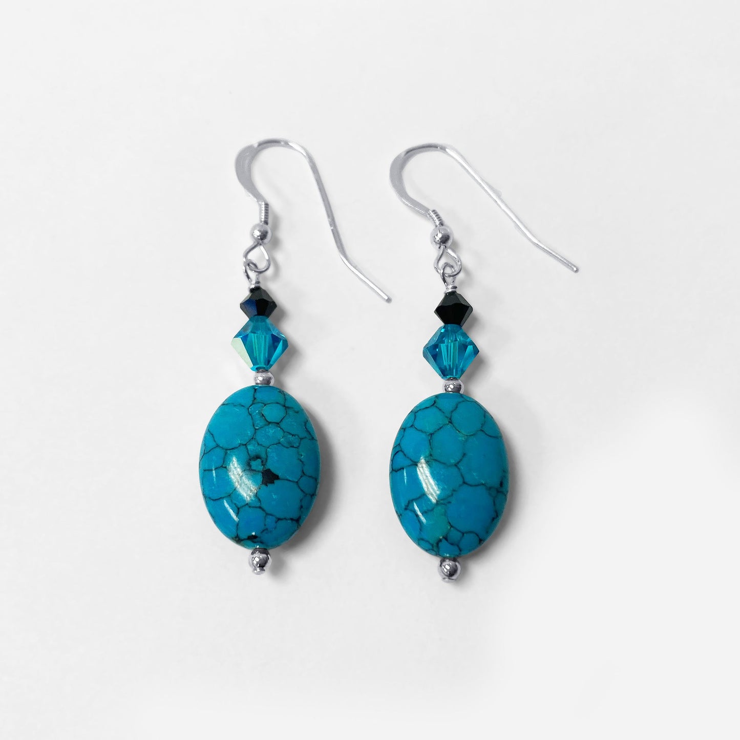 Simulated Blue Turquoise Austrian Crystals 925 Sterling Silver Drop Earrings - Gem Avenue