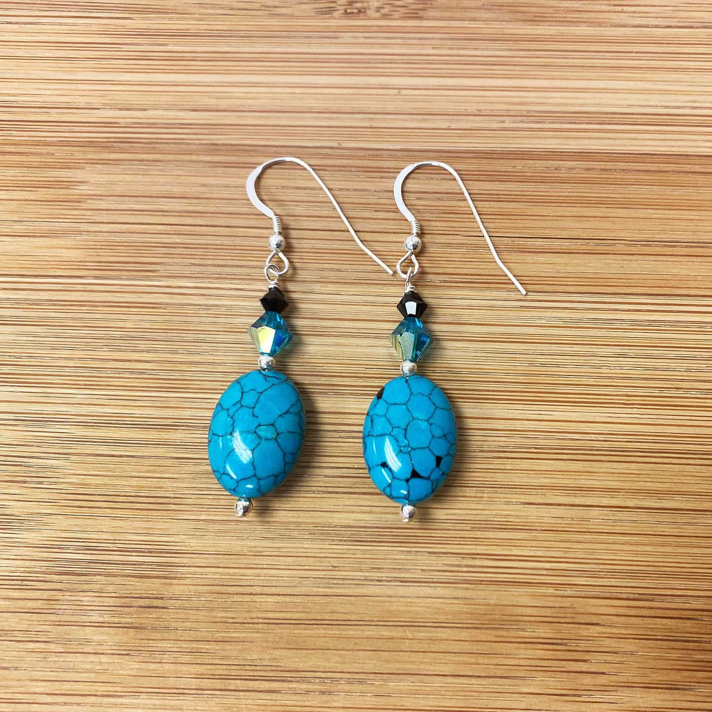 Simulated Blue Turquoise Austrian Crystals 925 Sterling Silver Drop Earrings - Gem Avenue