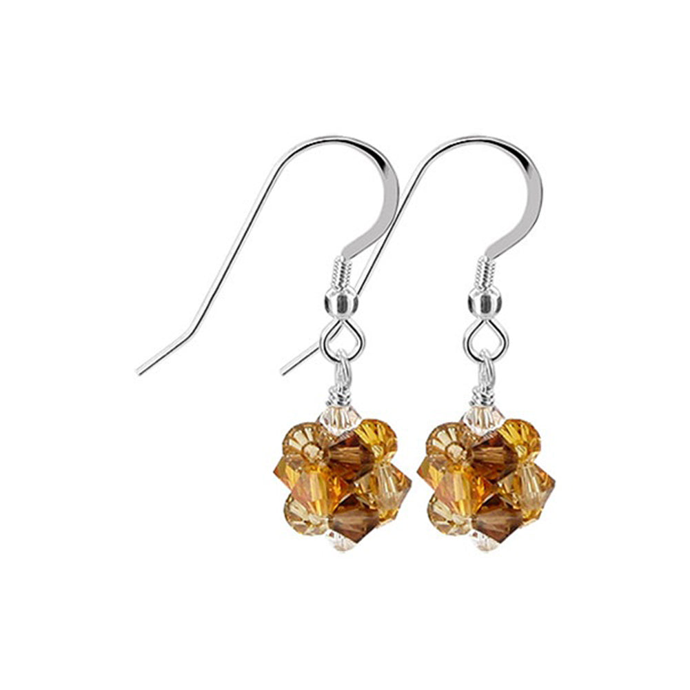 Handmade 925 Sterling Silver Drop Earrings with Ball Shaped Austrian Crystals