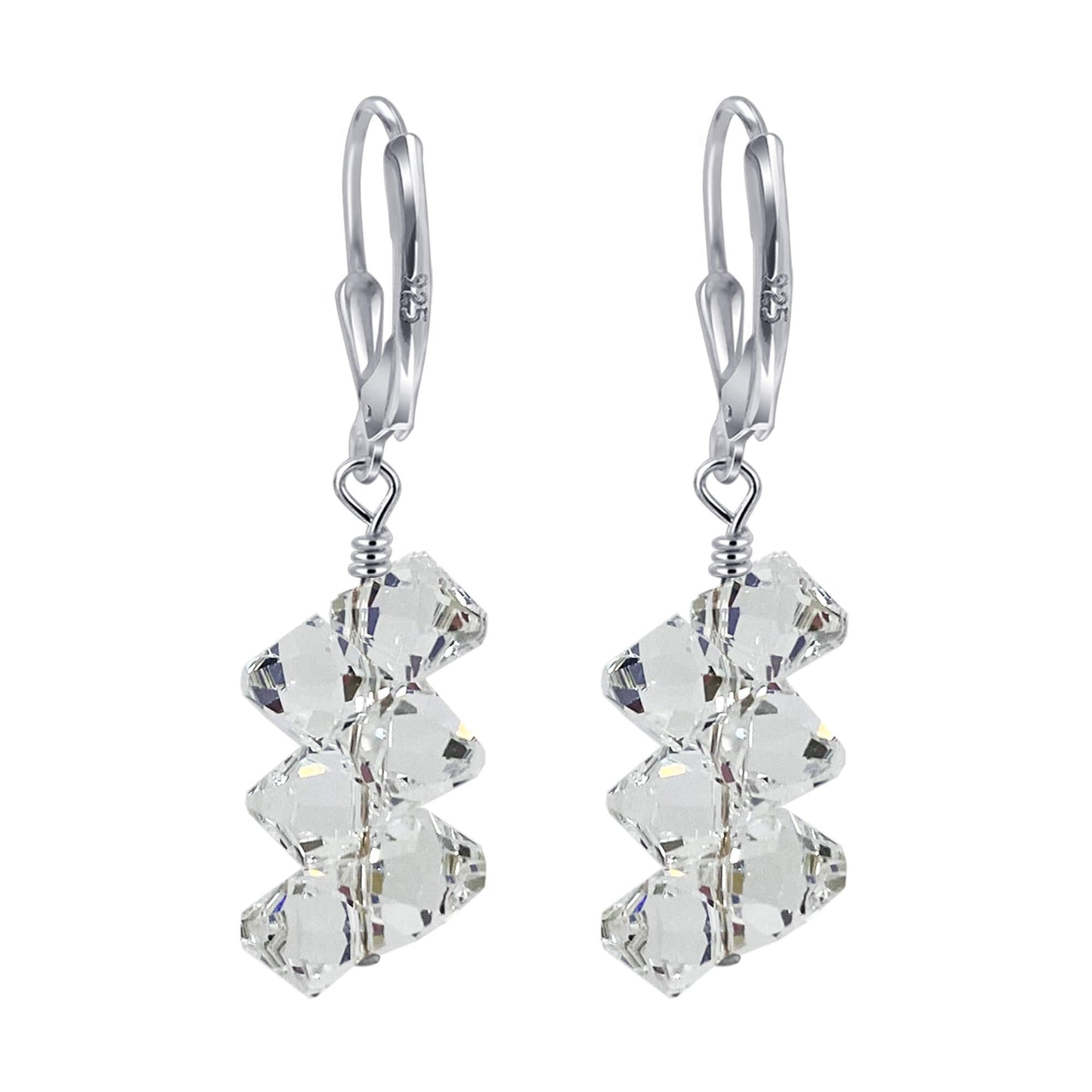 Clear Austrian Crystals 925 Sterling Silver Leverback Earrings - Gem Avenue