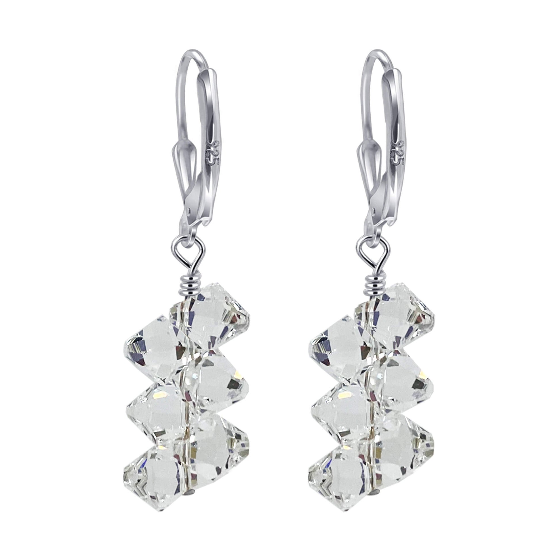 Clear Austrian Crystals 925 Sterling Silver Leverback Earrings - Gem Avenue