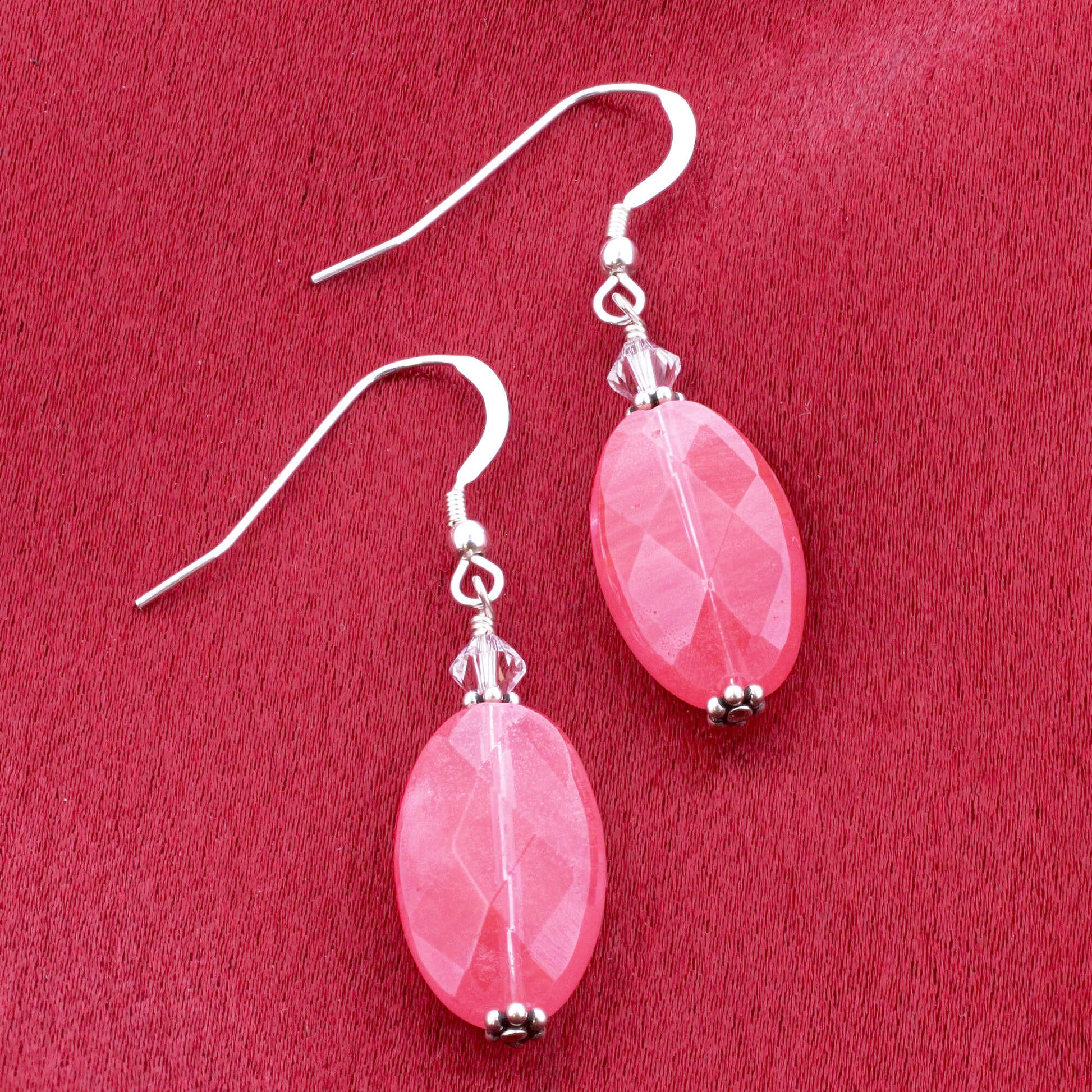 Cherry Quartz Austrian Crystals 925 Sterling Silver Handmade Earrings - Gem Avenue