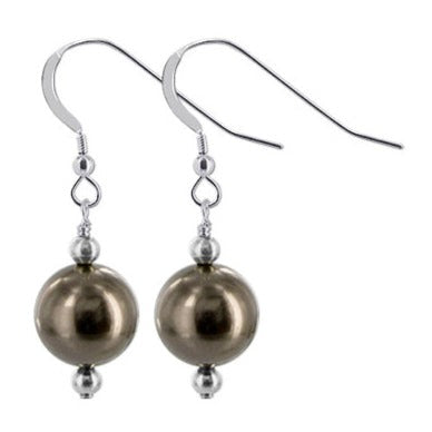 Dark Brown Faux Pearl 925 Sterling Silver Handmade Drop Earrings - Gem Avenue
