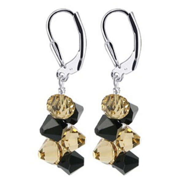 Light Yellow and Black Austrian Crystals 925 Sterling Silver Leverback Earrings - Gem Avenue