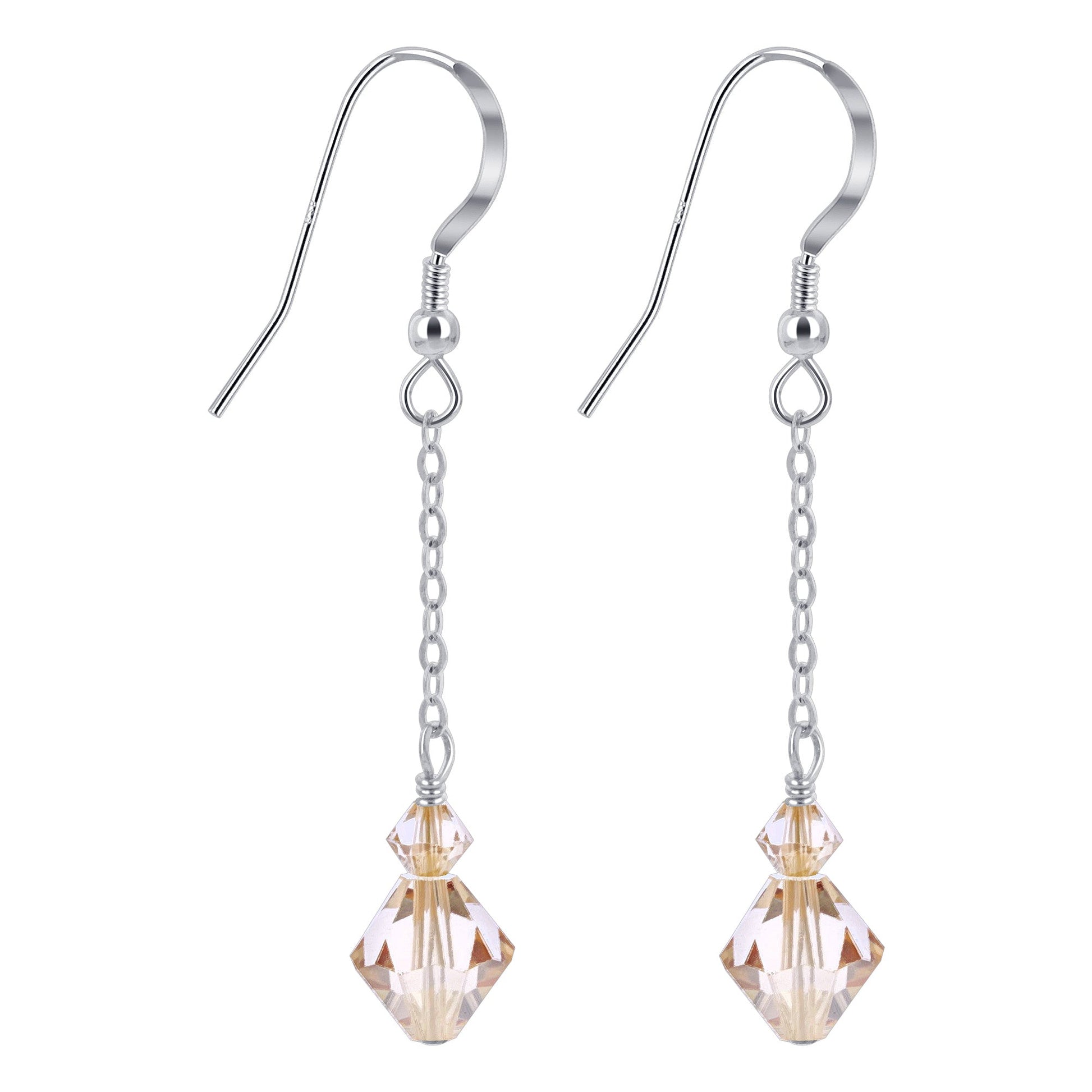 Brown Austrian Crystals 925 Sterling Silver Handmade Dangle Earrings - Gem Avenue
