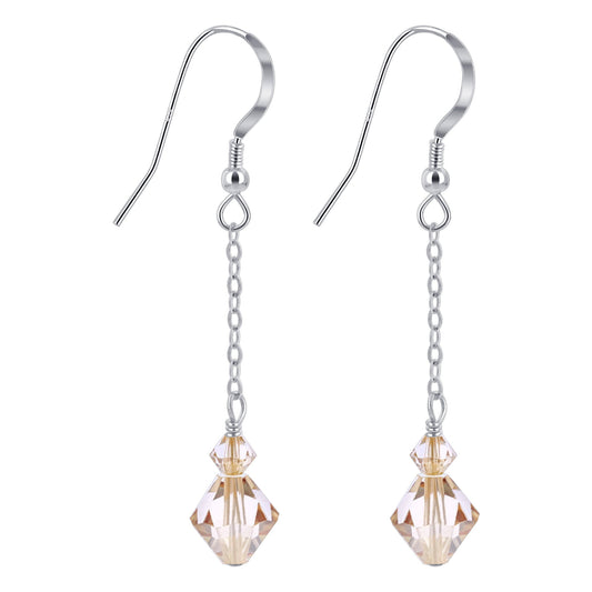 Brown Austrian Crystals 925 Sterling Silver Handmade Dangle Earrings - Gem Avenue