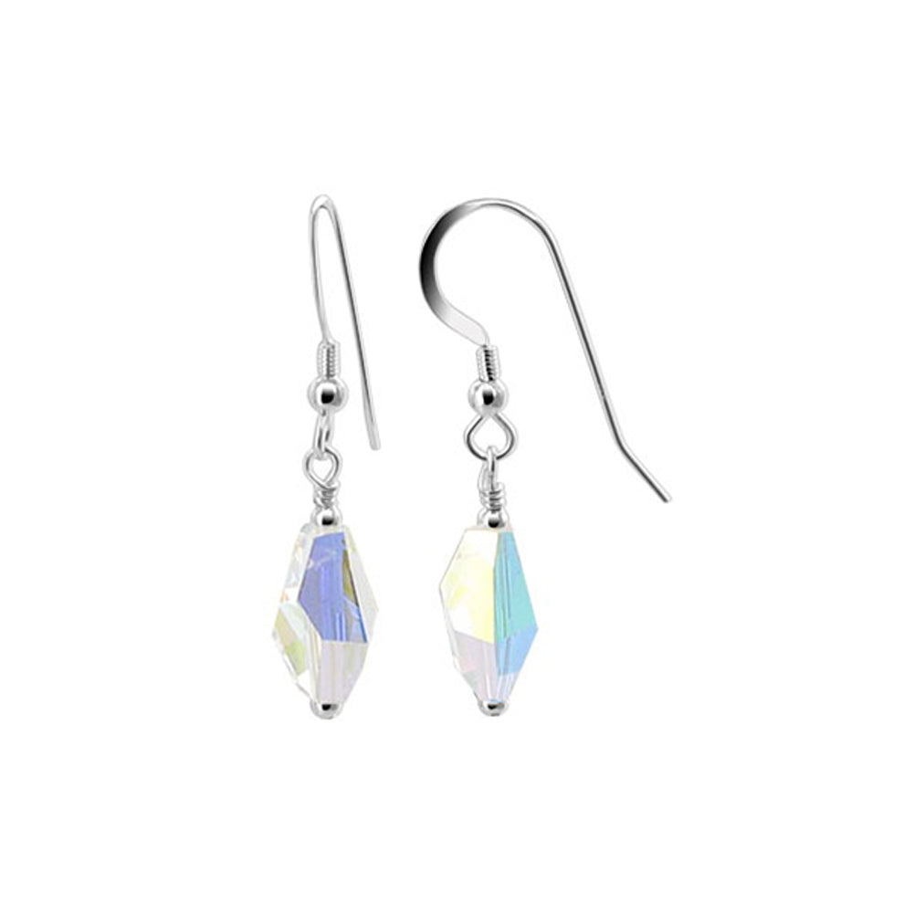 Handmade 925 Sterling Silver Leverback Drop Earrings with Polygon Shaped Austrian Crystals