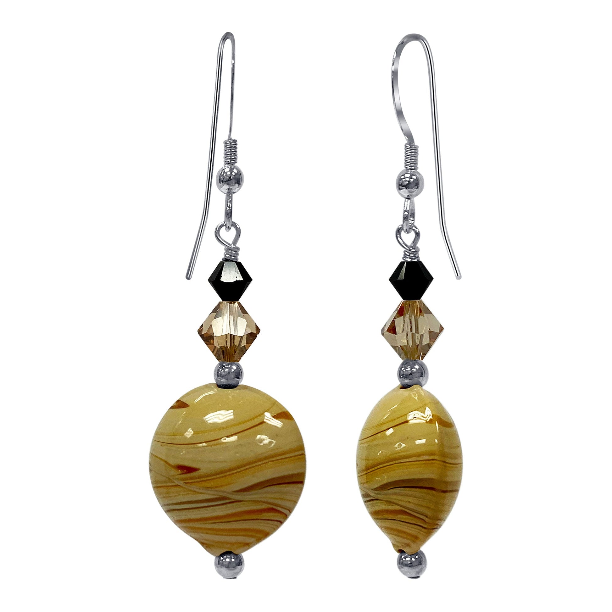 Brown Glass Bead Austrian Crystals 925 Sterling Silver Drop Earrings - Gem Avenue