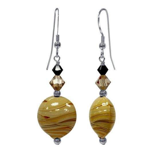 Brown Glass Bead Austrian Crystals 925 Sterling Silver Drop Earrings - Gem Avenue