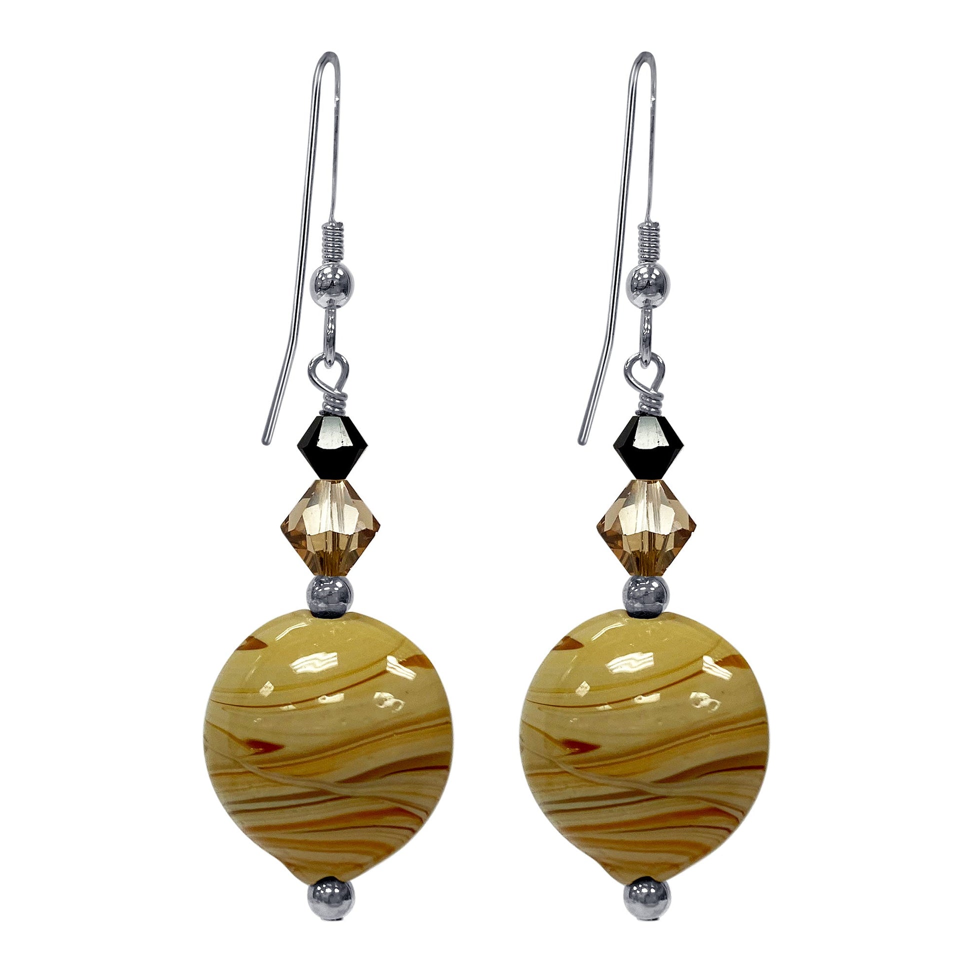 Brown Glass Bead Austrian Crystals 925 Sterling Silver Drop Earrings - Gem Avenue