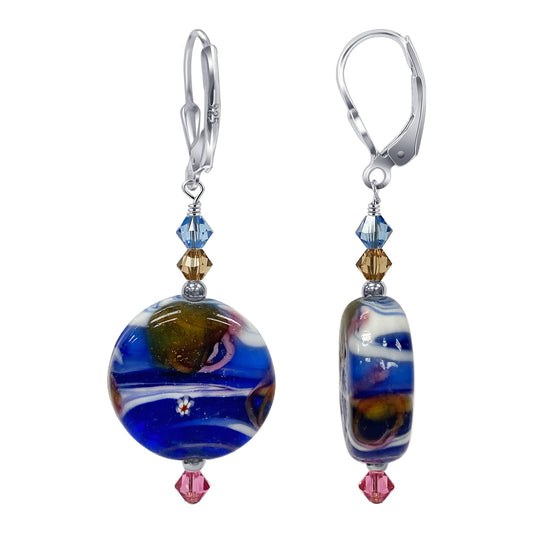925 Sterling Silver Drop Earrings with Austrian Crystals and Glass Beads