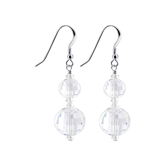 .925 Sterling Silver Drop Earrings with Round Shaped Multifaceted Austrian Crystals
