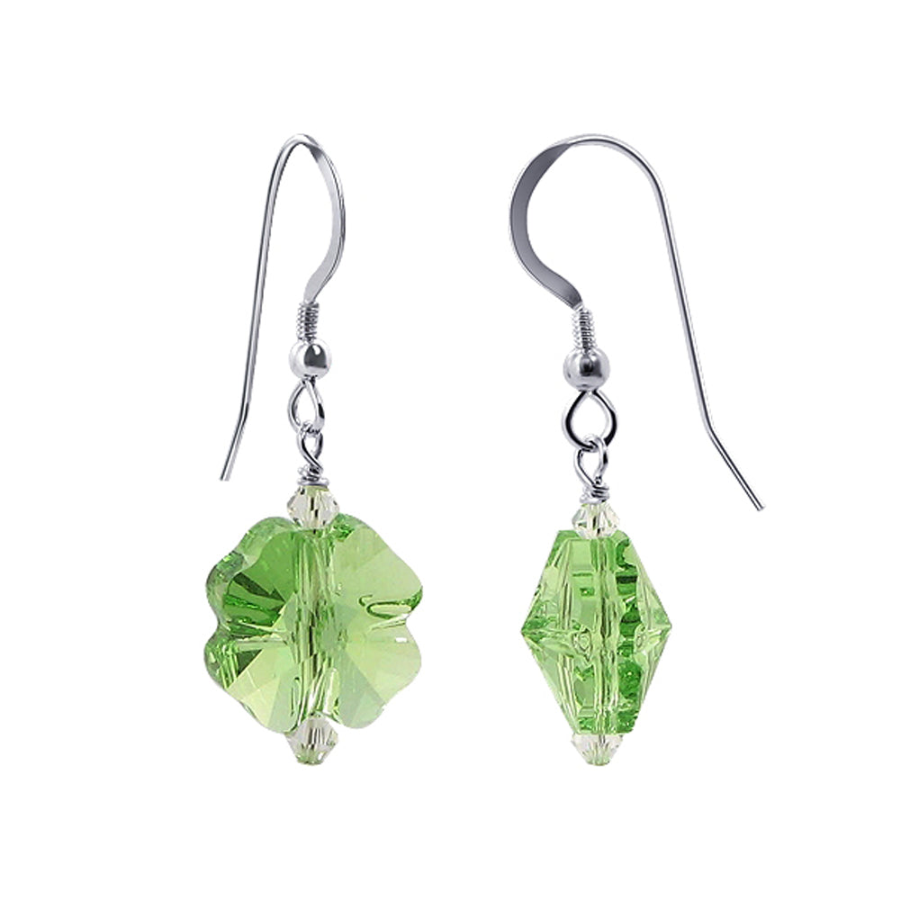 Handmade .925 Sterling Silver Flower Shape Drop Earrings with Austrian Crystal