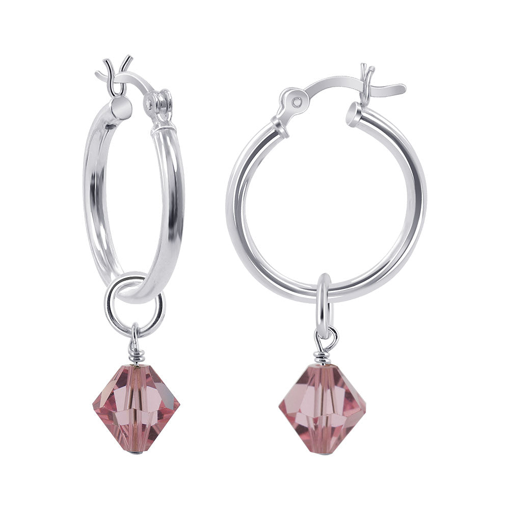 .925 Sterling Silver Hoop Earrings with Austrian Crystals