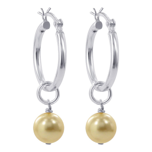 Yellow Faux Pearl 925 Sterling Silver Drop Hoop Earrings - Gem Avenue