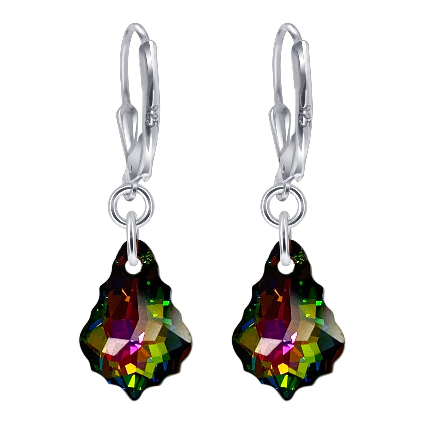 .925 Sterling Silver Drop Earrings with Baroque Shape Austrian Crystals