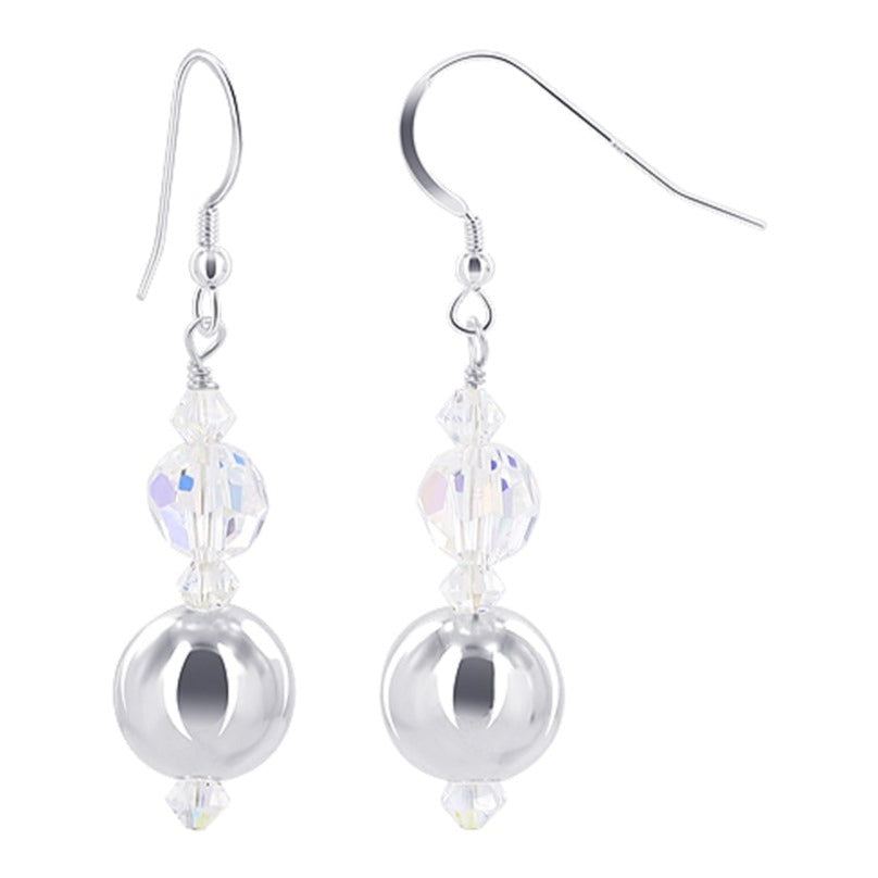 Ball Clear AB Austrian Crystals 925 Sterling Silver Drop Earrings - Gem Avenue