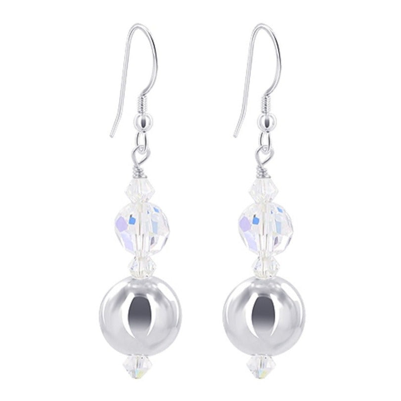 Ball Clear AB Austrian Crystals 925 Sterling Silver Drop Earrings - Gem Avenue