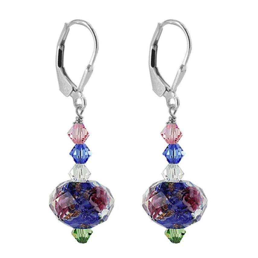 Glass Bead Austrian Crystals 925 Sterling Silver Leverback Earrings - Gem Avenue