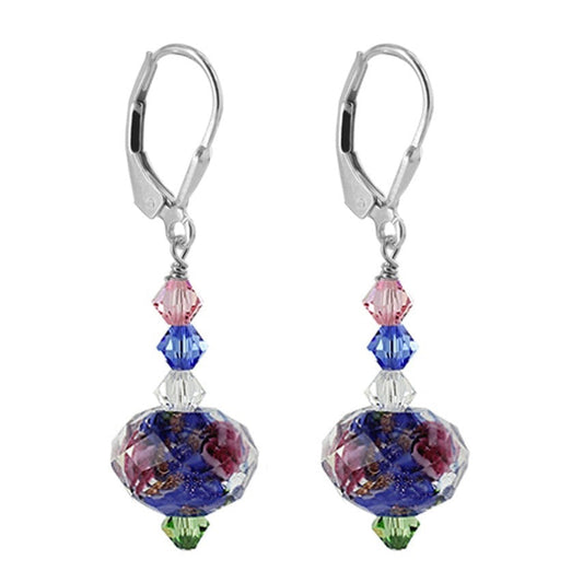 Glass Bead Austrian Crystals 925 Sterling Silver Leverback Earrings - Gem Avenue