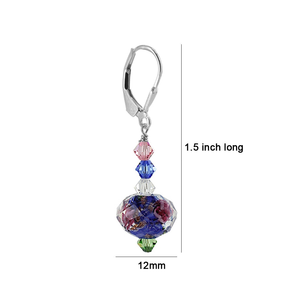 Glass Bead Austrian Crystals 925 Sterling Silver Leverback Earrings - Gem Avenue