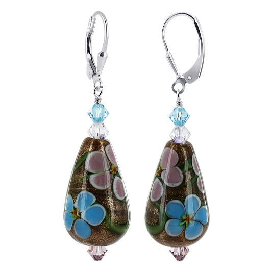 Glass Beads Austrian Crystals 925 Sterling Silver Leverback Dangle Earrings - Gem Avenue